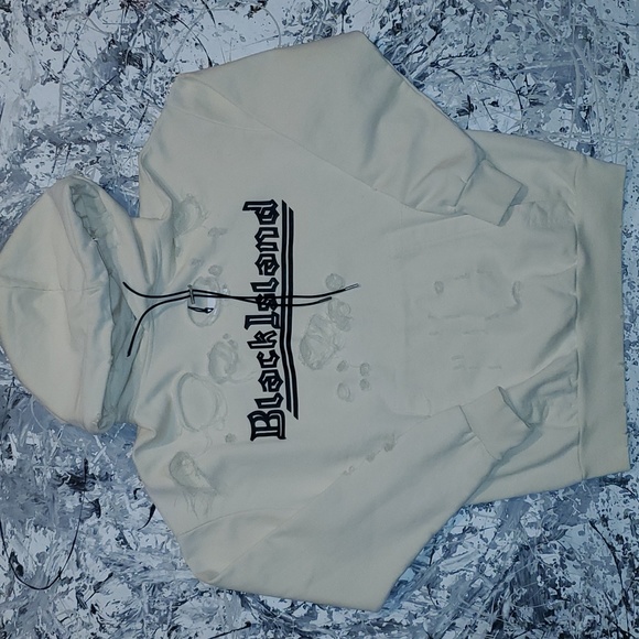 Black Island mens distressed graphic hoodie - Picture 1 of 16